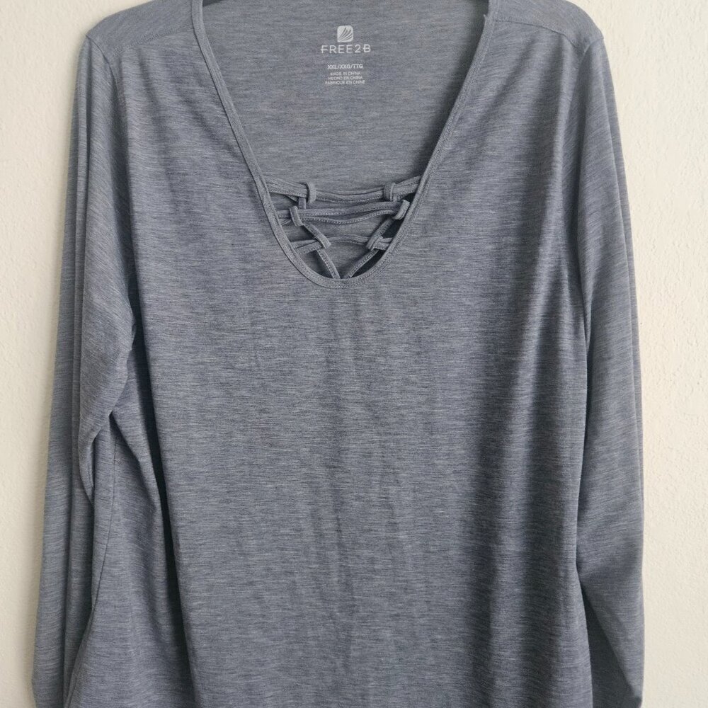 FREE2B Workout vneck grey long sleeve comfy gym Layering Nuetral Versatile shirt